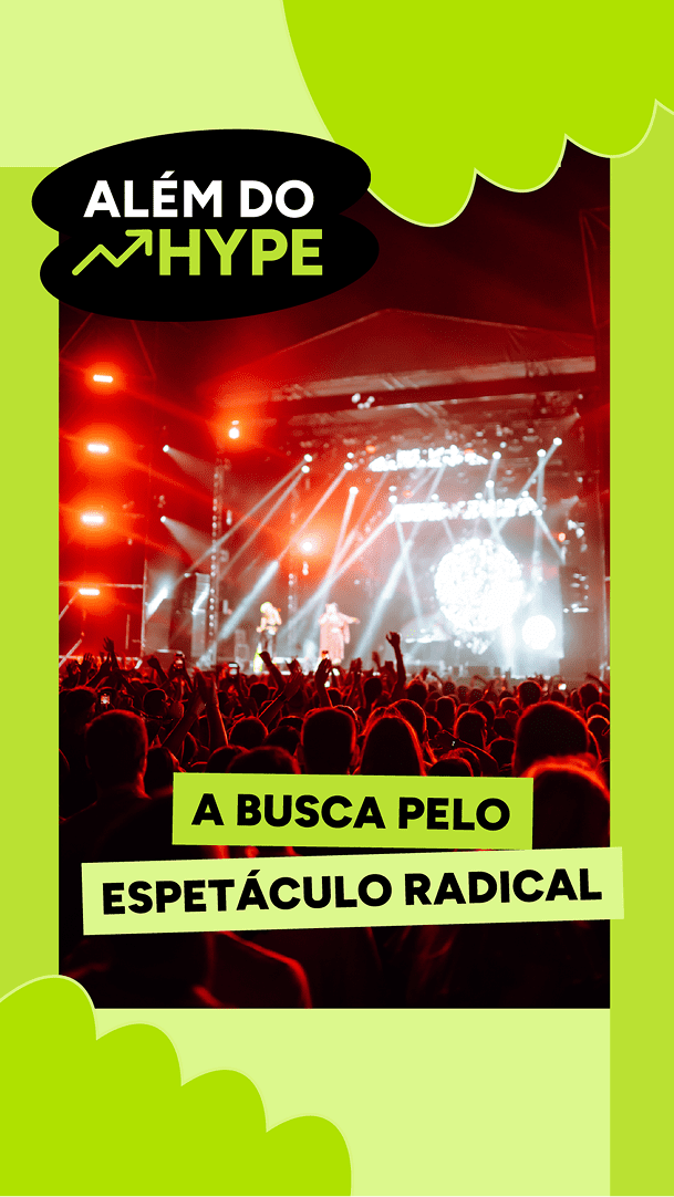 Stories Sebrae RS no SXSW 2026: show com plateia e luzes vermelhas, texto 'A busca pelo espetáculo radical'