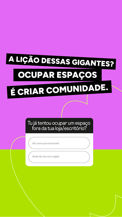 Card de conclusão SXSW 2026 afirmando que ocupar espaços é criar comunidade, com pergunta sobre ocupação de espaço fora da loja
