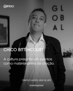 Retrato de Chico Bittencourt, Creative Leader e Head de Arte, para artigo da WeLive Global sobre cultura como matéria-prima da criação em eventos