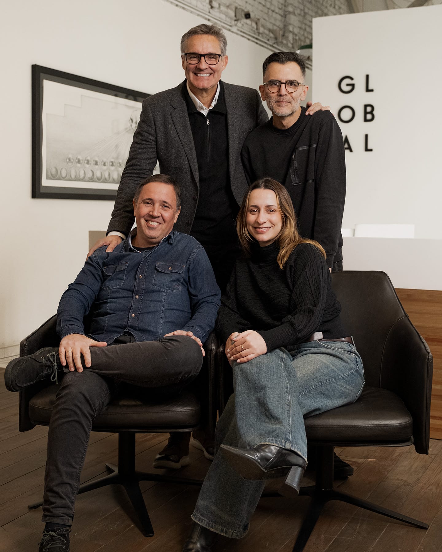 Da esquerda para a direita: Roberto Simões, Alexandre Skowronsky, Jordana Rosa e Vini Marques, da Global